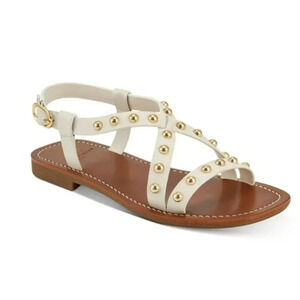 MarcFisher Womens Ivory Studded Strappy Fianna Square Toe Block Heel Buc…